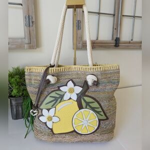 Brighton Bella Limone Soft Sea Grass Tote/Leather Applique/Signature Heart Charm